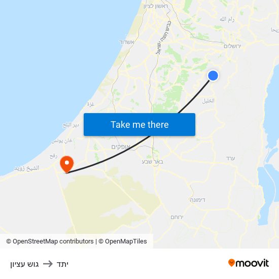גוש עציון to יתד map