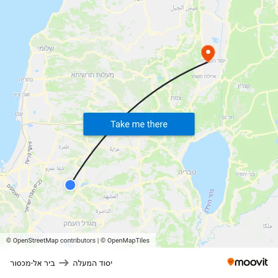 ביר אל-מכסור to יסוד המעלה map