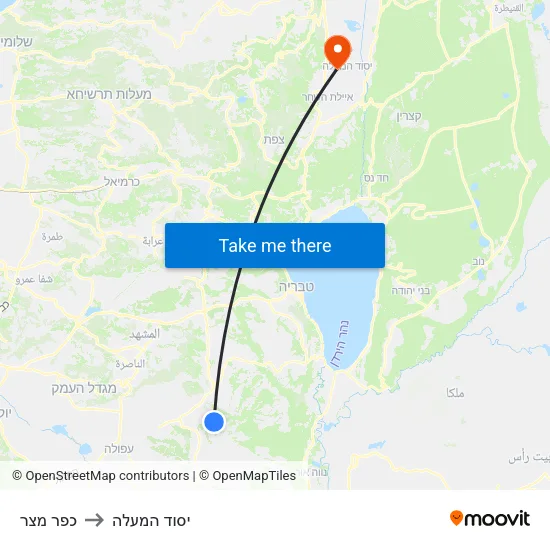 כפר מצר to יסוד המעלה map