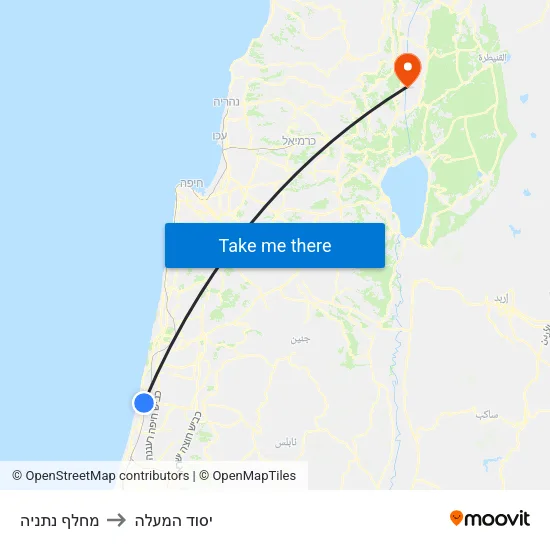 מחלף נתניה to יסוד המעלה map