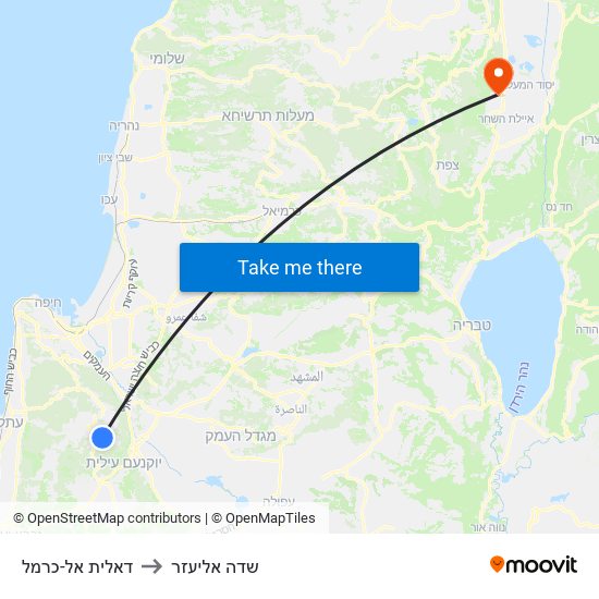 דאלית אל-כרמל to שדה אליעזר map