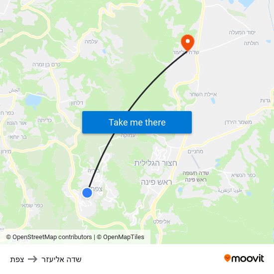 צפת to שדה אליעזר map