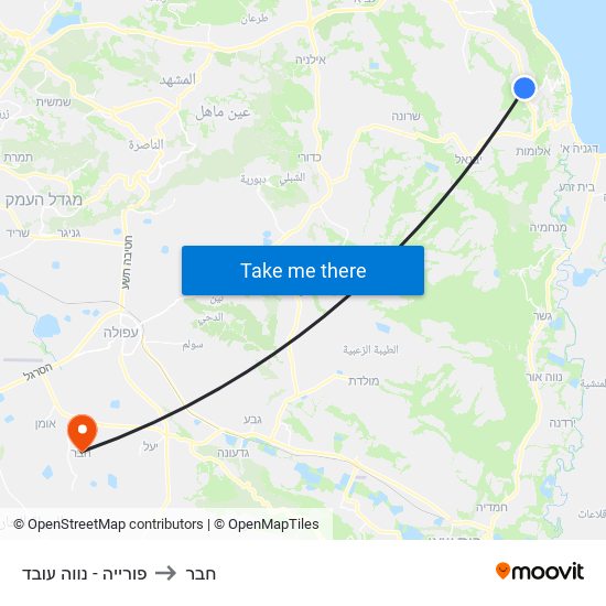 פורייה - נווה עובד to חבר map