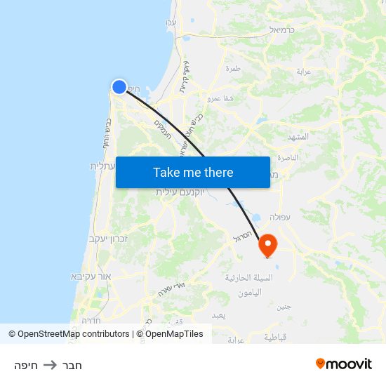 חיפה to חבר map