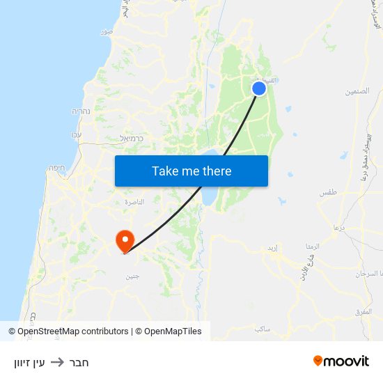 עין זיוון to חבר map