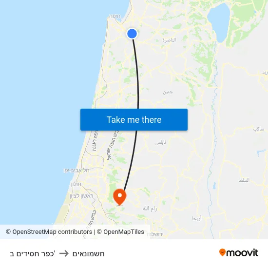 כפר חסידים ב' to חשמונאים map
