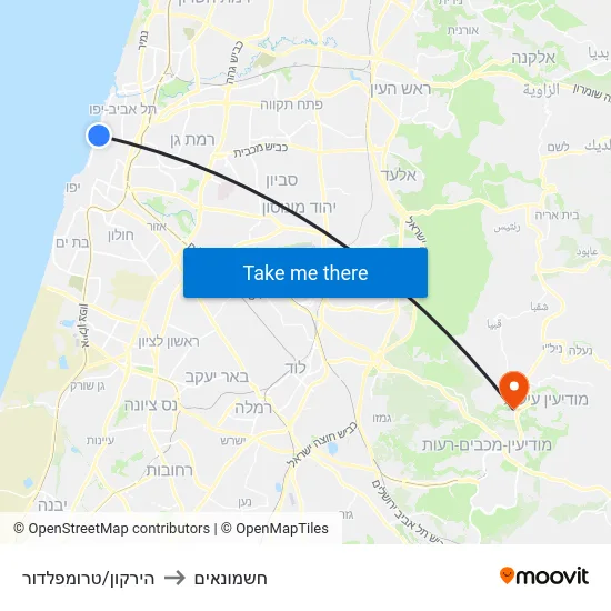 הירקון/טרומפלדור to חשמונאים map