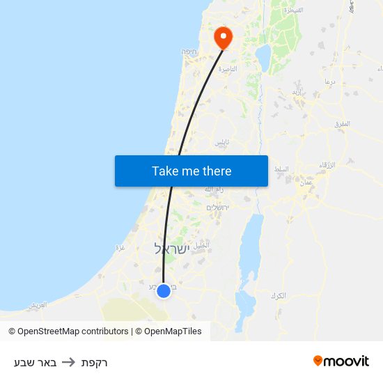 באר שבע to רקפת map