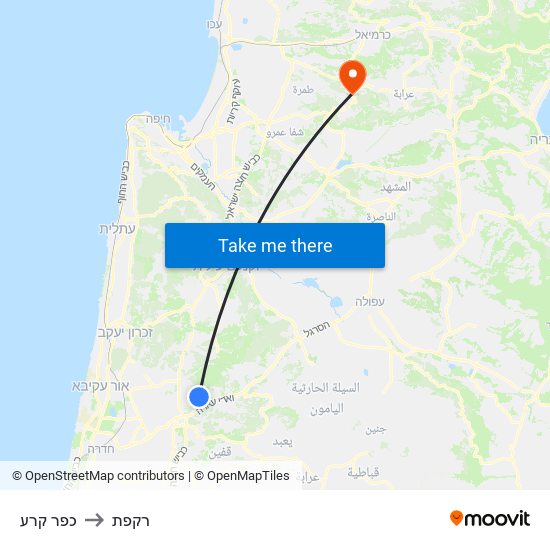 כפר קרע to רקפת map