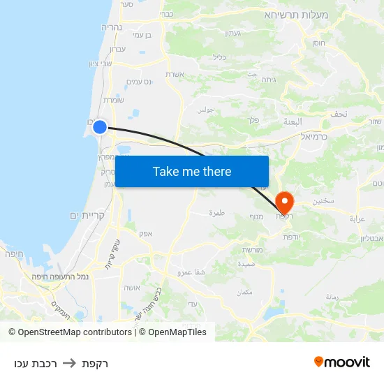 רכבת עכו to רקפת map