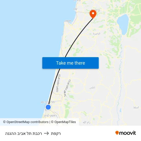 רכבת תל אביב ההגנה to רקפת map
