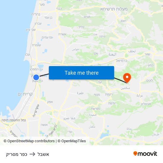 כפר מסריק to אשבל map