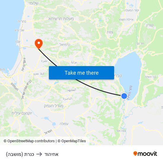כנרת (מושבה) to אחיהוד map