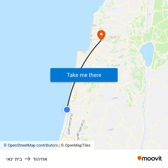 בית ינאי to אחיהוד map