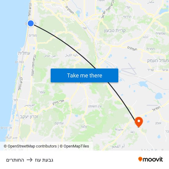 החותרים to גבעת עוז map