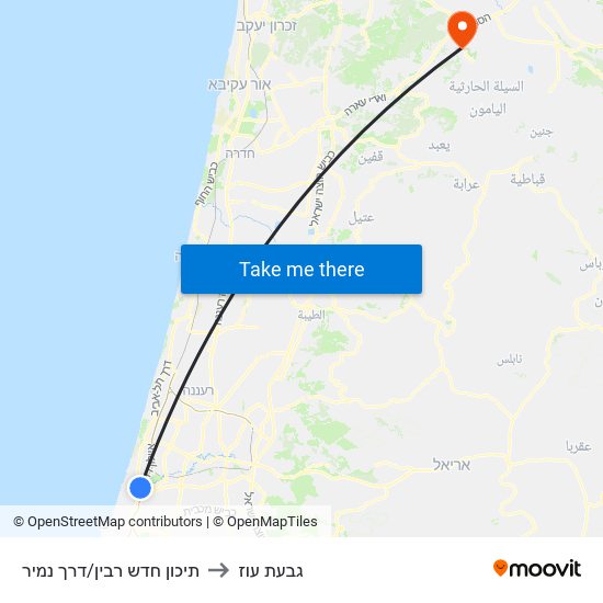 תיכון חדש רבין/דרך נמיר to גבעת עוז map