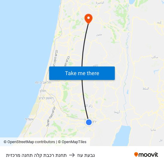 תחנת רכבת קלה תחנה מרכזית to גבעת עוז map