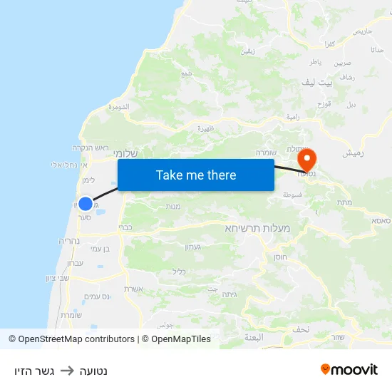 גשר הזיו to נטועה map