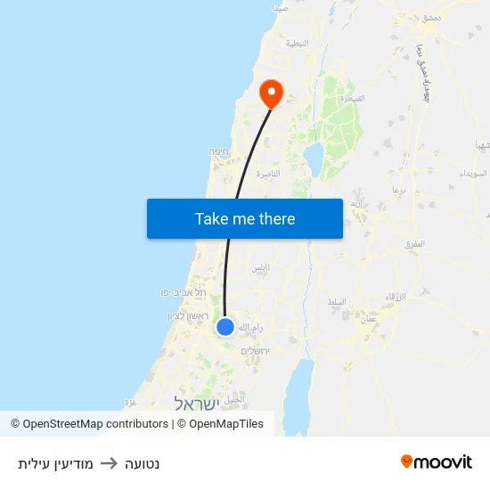 מודיעין עילית to נטועה map