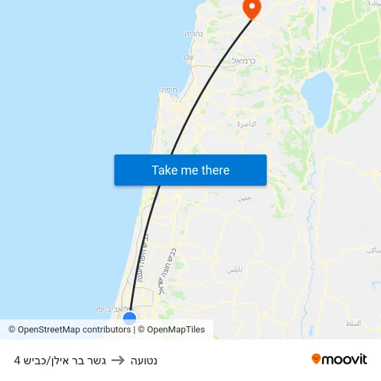 גשר בר אילן/כביש 4 to נטועה map