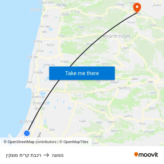 רכבת קרית מוצקין to נטועה map