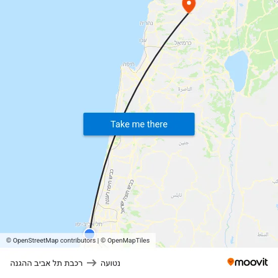 רכבת תל אביב ההגנה to נטועה map