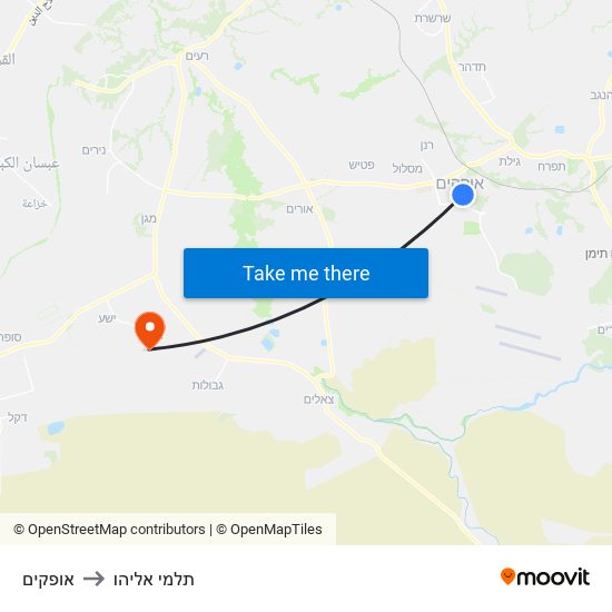 אופקים to תלמי אליהו map