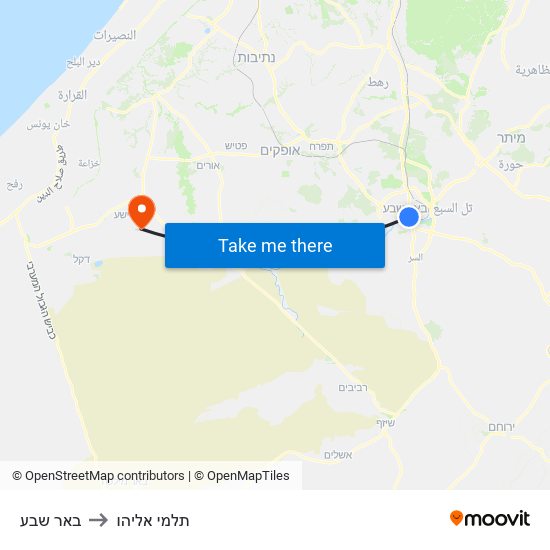 באר שבע to תלמי אליהו map