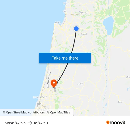 ביר אל-מכסור to ניר אליהו map