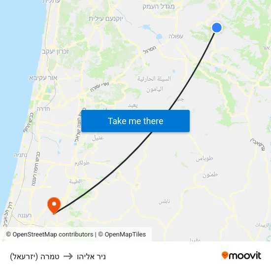 טמרה (יזרעאל) to ניר אליהו map