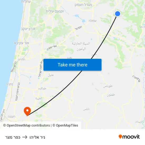 כפר מצר to ניר אליהו map