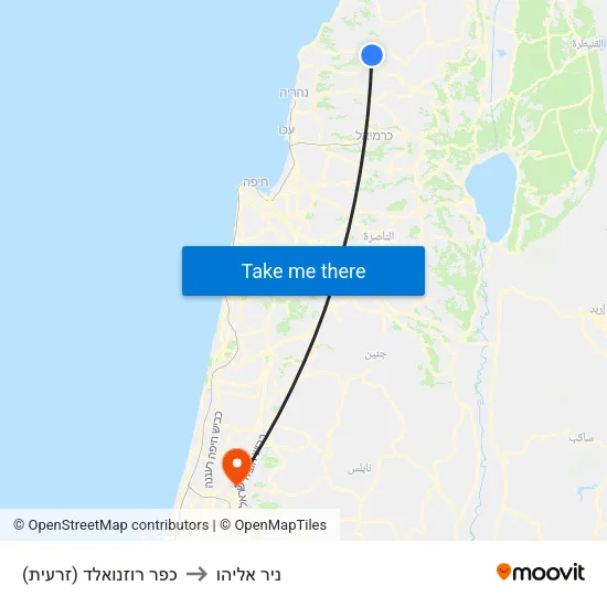 כפר רוזנואלד (זרעית) to ניר אליהו map