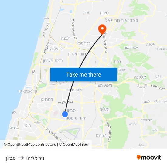 סביון to ניר אליהו map