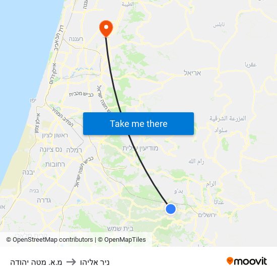 מ.א. מטה יהודה to ניר אליהו map