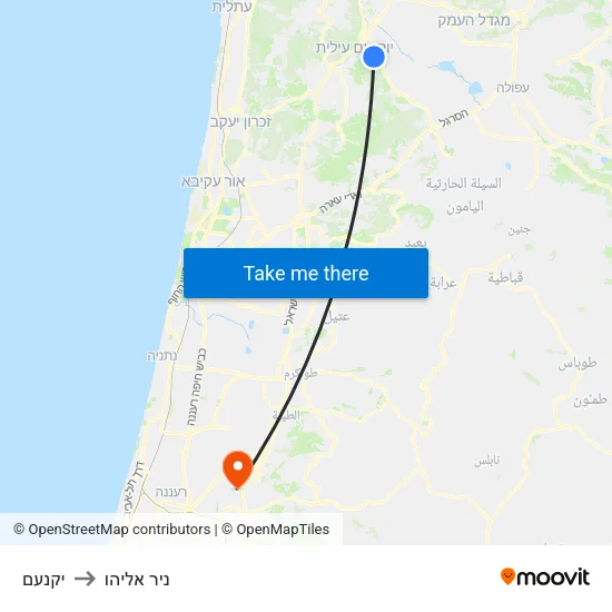 יקנעם to ניר אליהו map