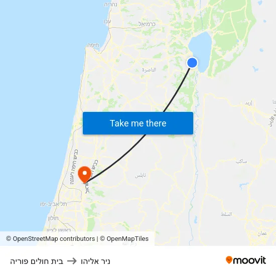 בית חולים פוריה to ניר אליהו map