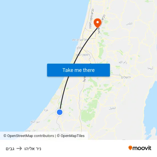 גבים to ניר אליהו map