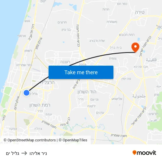גליל ים to ניר אליהו map