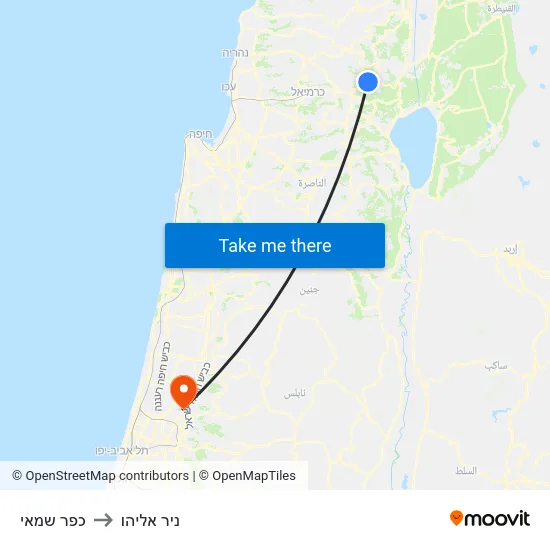כפר שמאי to ניר אליהו map