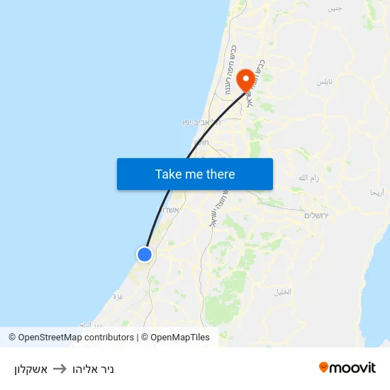 אשקלון to ניר אליהו map