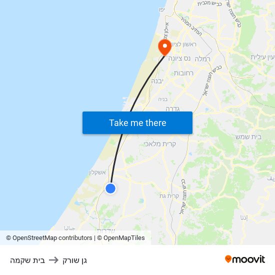 בית שקמה to גן שורק map