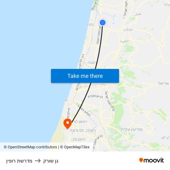 מדרשת רופין to גן שורק map