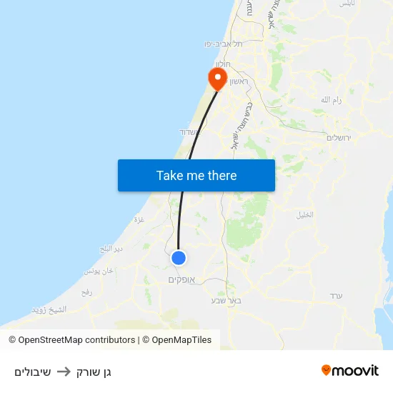 שיבולים to גן שורק map