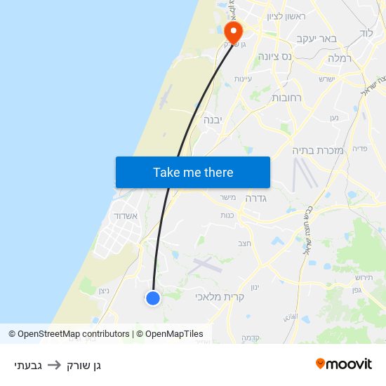 גבעתי to גן שורק map