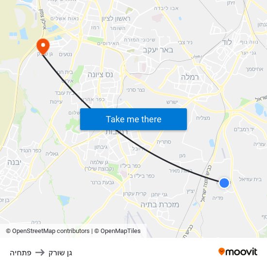 פתחיה to גן שורק map