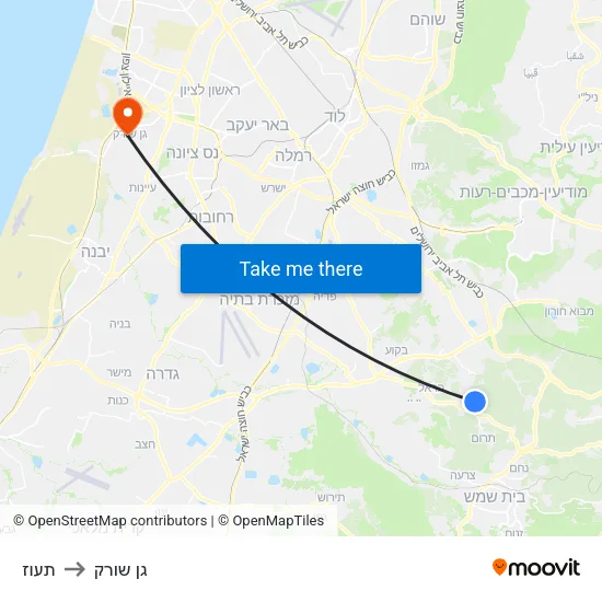 תעוז to גן שורק map