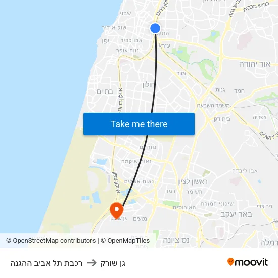 רכבת תל אביב ההגנה to גן שורק map