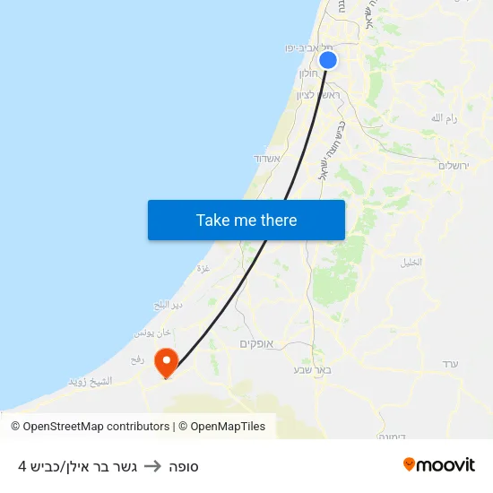 גשר בר אילן/כביש 4 to סופה map