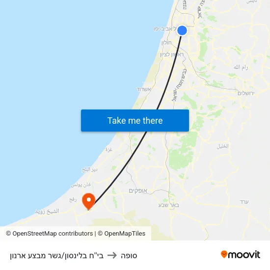 בי''ח בלינסון/גשר מבצע ארנון to סופה map