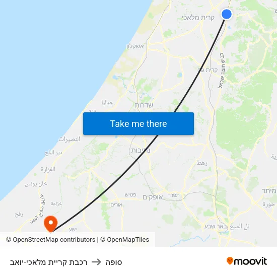 רכבת קריית מלאכי-יואב to סופה map